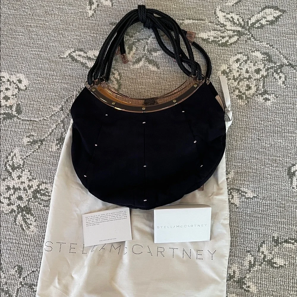 Stella McCartney Black small Hobo Bag with pink acrylic trimming Rope Detail